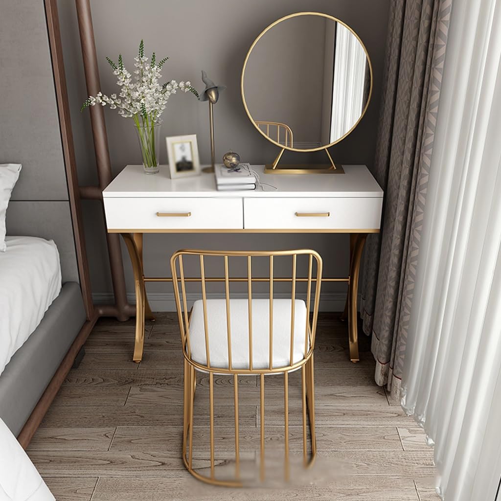 AOTPA Kosmetikspiegel mit Lichtern und Tischset Nordischer Leichter Luxus-Frisiertisch, Moderne Frisiertischkombination, Frisiertisch for zu Hause for Mädchen Teenie-Waschtisch mit Spiegel und Hocker
