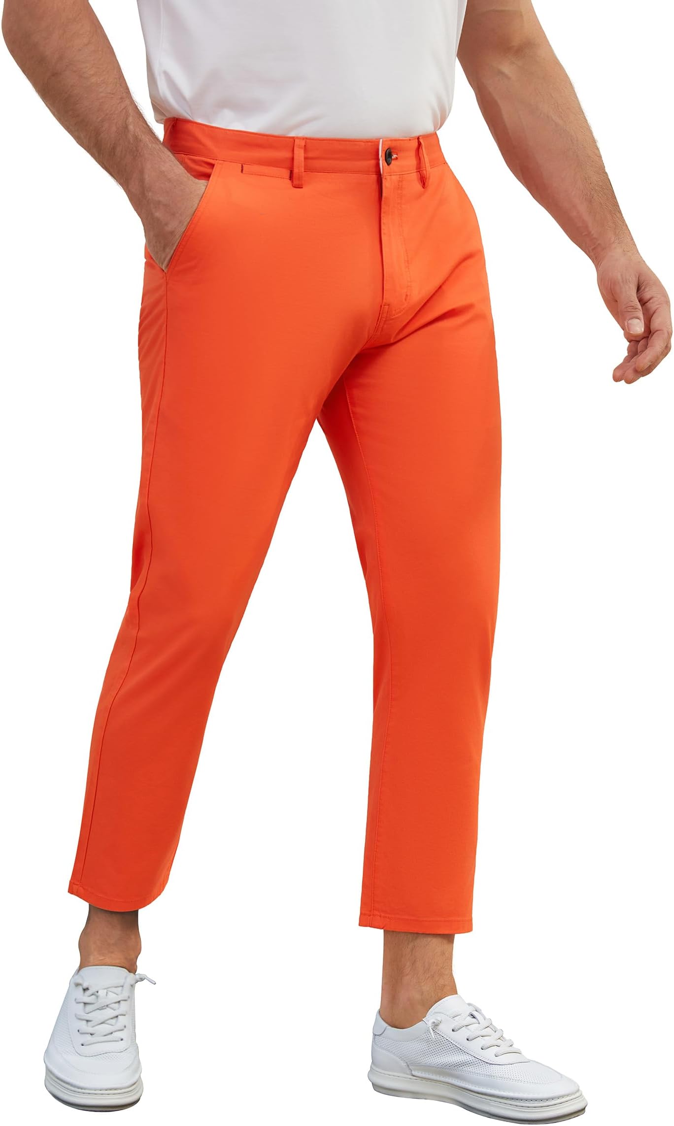 - Men’s Cropped Slim Chinos Lightweight Stretch Cotton Summer Pants Smart Casual for Modern Men