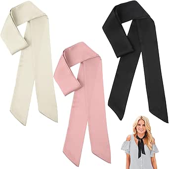 Abeillo 3 Pcs Solid Color Long Neckerchief Skinny Scarf Neck Ribbon ...