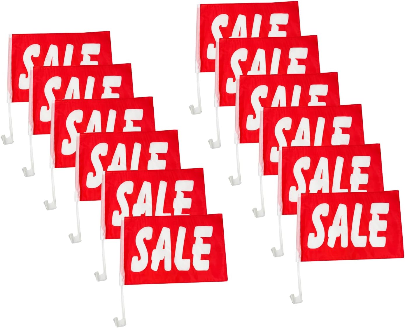 12-Pack Sale Car Window Clip on Flags, 12 x 17 Inch, Single - Sided, Red Advertising Sign flags for Car Auto Dealer Marketing Promotion Accessories (Red Sale)