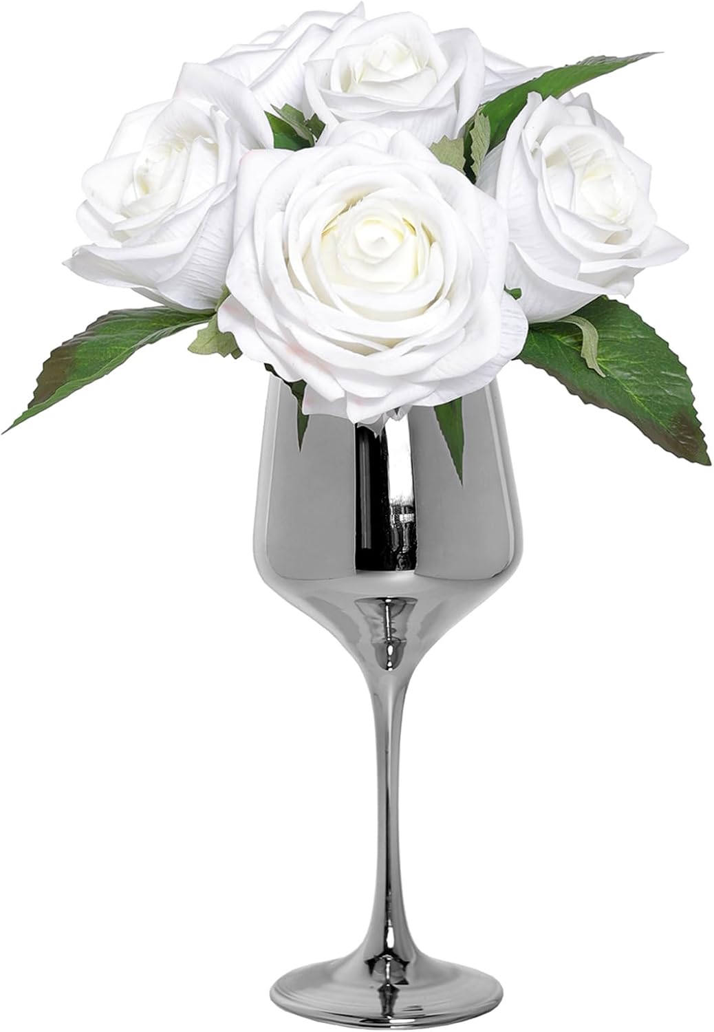 FOTEEWL Real Touch Artificial Flowers with Vase,Fake Silk