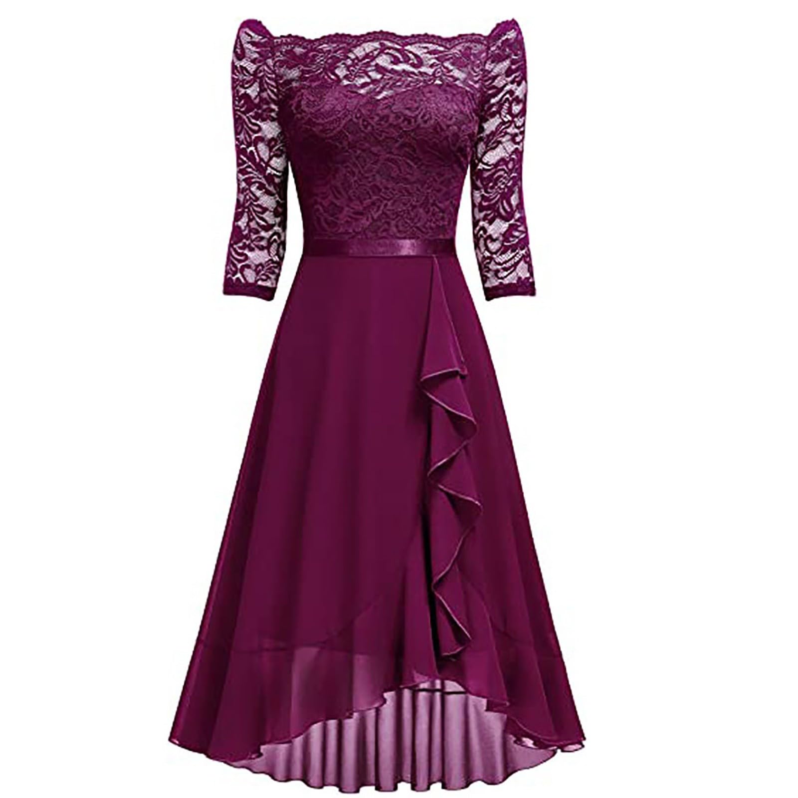 Vestido de cóctel para mujer, elegante, de encaje, con hombros descubiertos
