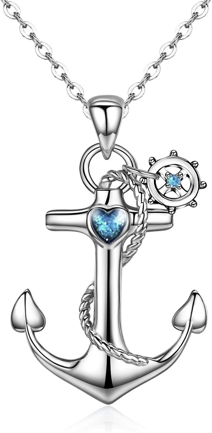 Anchor Necklace, Sterling Silver SailorI nspired Pendant Sailor Necklaces Nautical Maritime Jewelry Jewelry for Women Adjustable Chain Idea Gift for Sea Lovers Charming Ocean Themed Accessory for Every Occasion