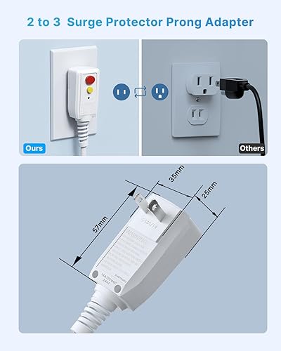 Miniatura 3 de VINTAR - Regleta de alimentación GFCI de 2 clavijas, adaptador de enchufe GFCI de 2 clavijas a 3 clavijas, cable de extensión de 6 pies con 6