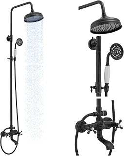 Bathfinesse Outdoor Shower Features, Exposed Pipe Shower System, Bathroom Shower with 3 Function, Outside Shower, Wall Mount, Black