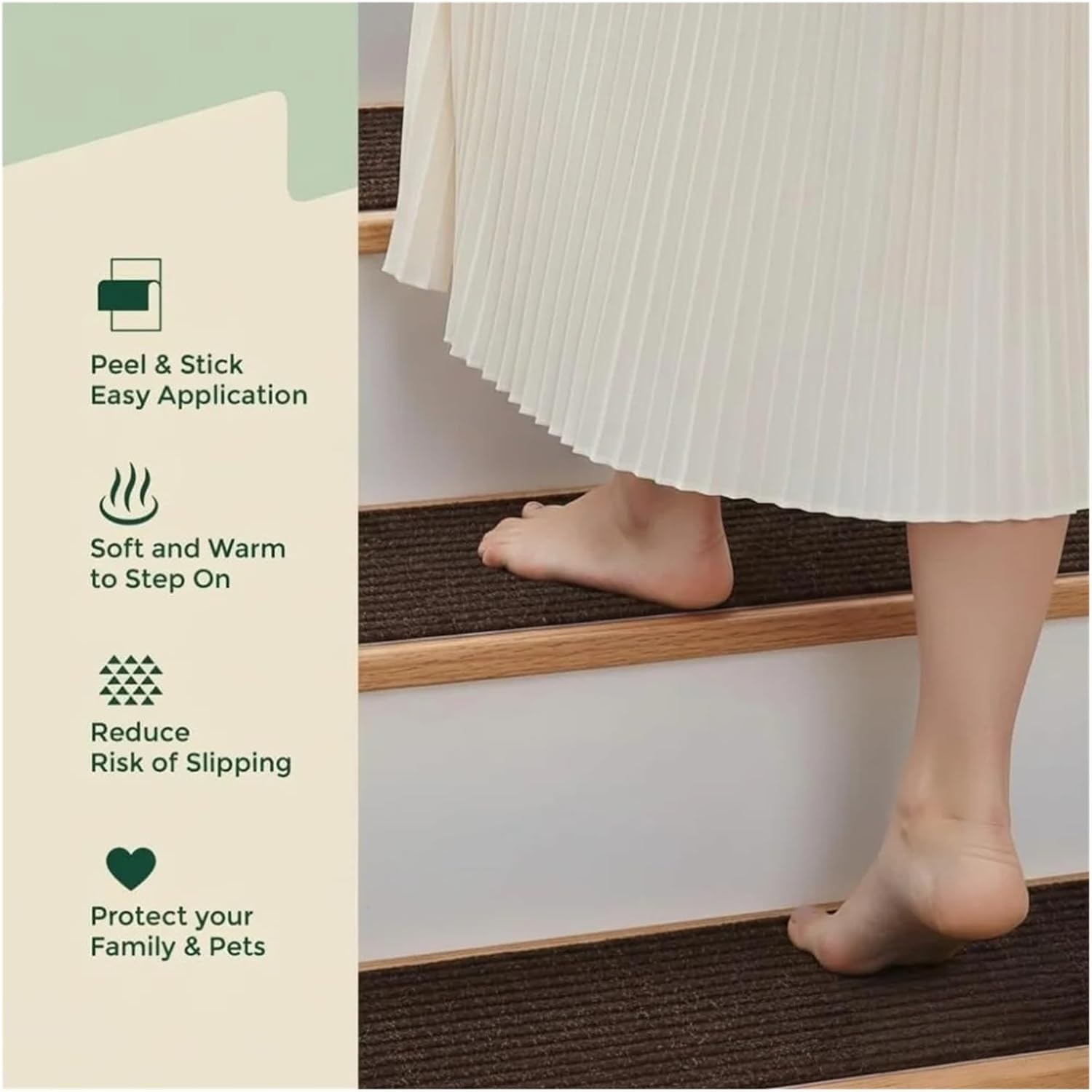 Stair Treads Slip Carpet 1Pc Stair Tread Carpet Mats Self Adhesive Non-Slip Water Absorption Mat Step Rugs Floor Pad Rug 20cmX100cm(Dark Grey)