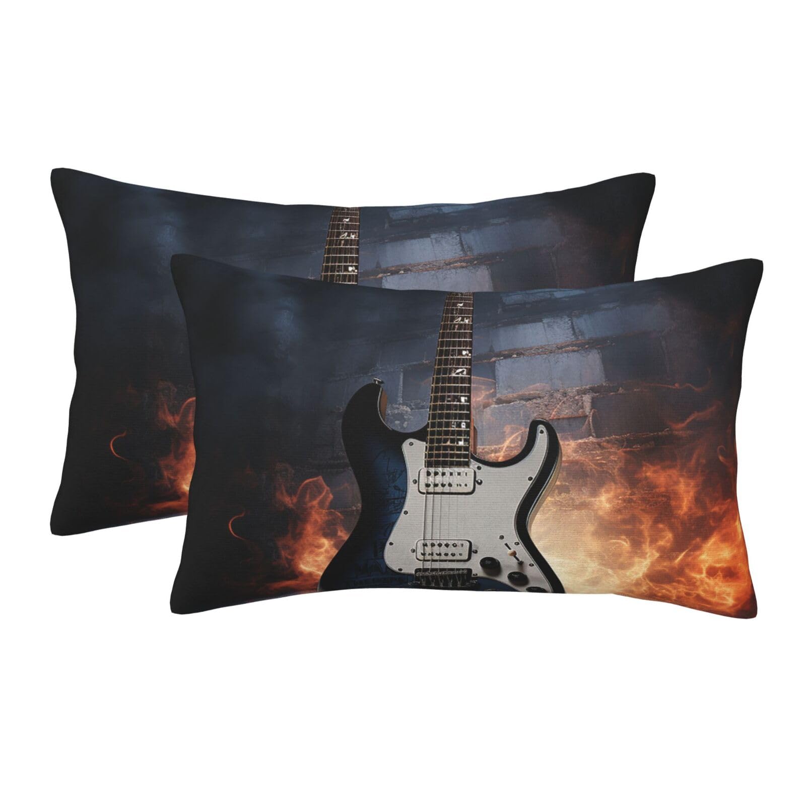 2 Pack Pillow Cases with Hidden Zipper, Soft Breathable Pillow Covers for Hair and Skin, Electric Guitar Pillowcases 20"x30" Bed Pillow Protectors Cover for Sleeping Gifts