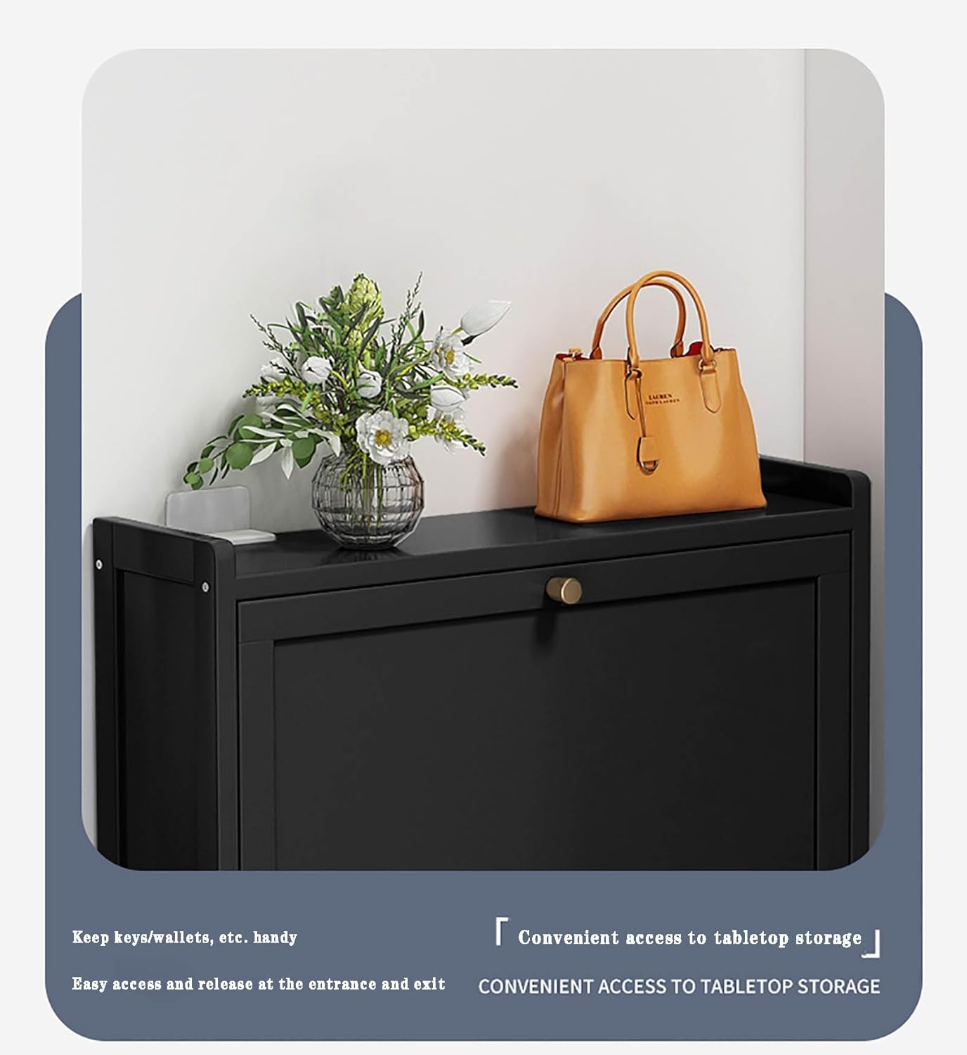 Shoe Cabinet Wooden Shoe Cabinet with Drawers, Slim Shoe Rack Storage Organizer for Bedroom and Living Room Freestanding Shoe Rack with Tilting Bucket Design (26.8" W x 6.7" D x 34.3" H)