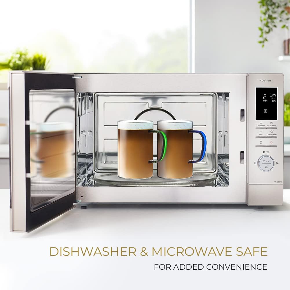 Clear Glass Coffee Mugs Set of 4 – 17 Oz Large Coffee Cups Ideal for Latte, Cappuccino, Tea – Premium Glass Mug for Hot Beverages with Colored Handles – Dishwasher and Microwave Safe Latte Mugs - Image 6