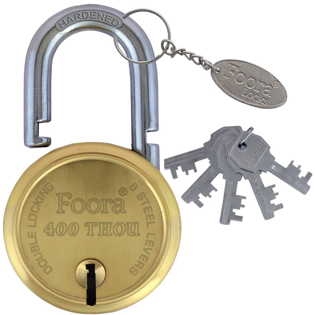Foora 400 Thou Gold Lock with 5 Keys, Double Locking, Hardened