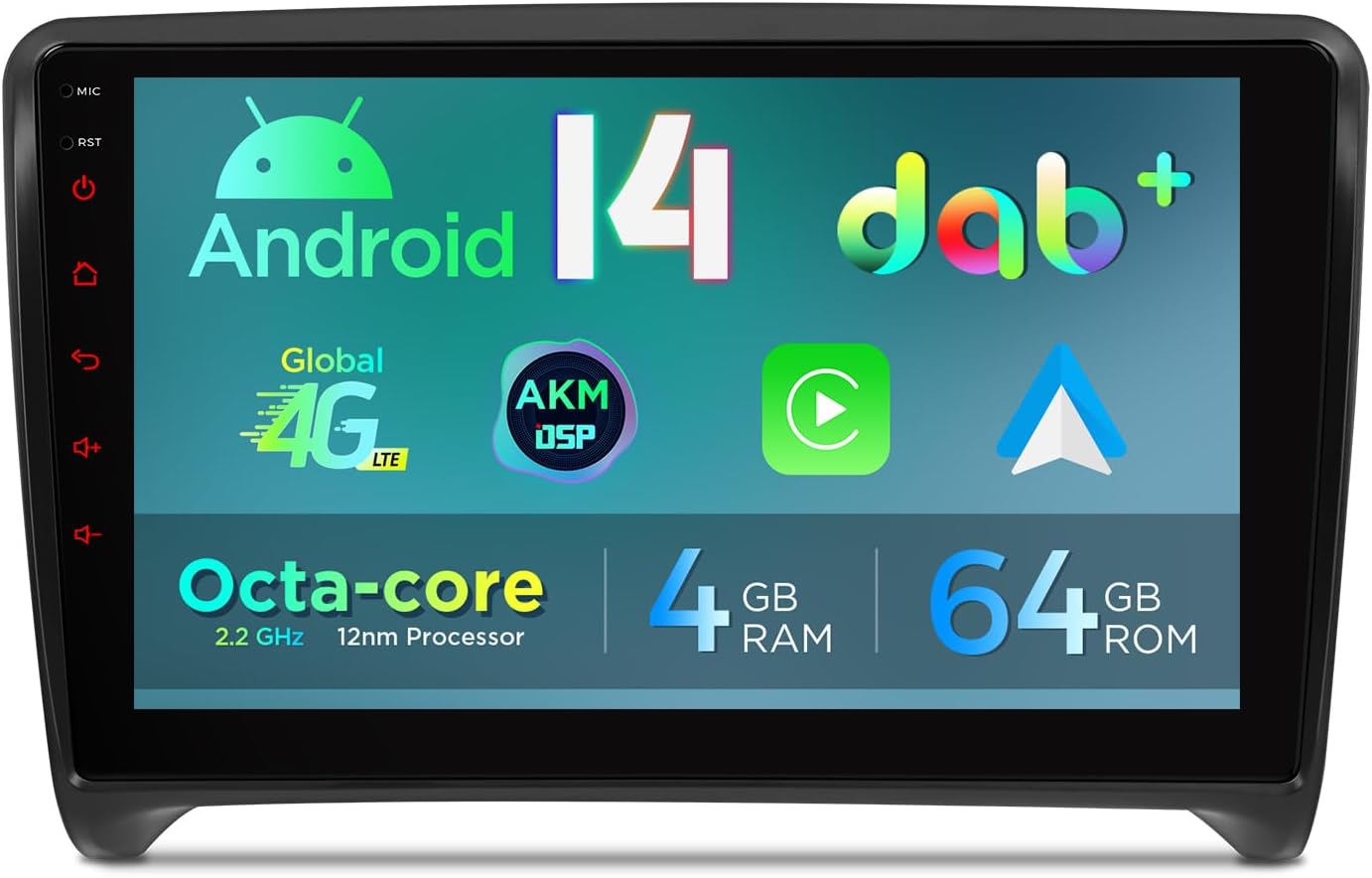 XTRONS 9" Android 14 DAB+ Car Stereo for Audi TT MK2 8J (2006-2012), Octa Core 4+64GB Radio Player 4G AKM DSP 2K CarAutoPlay Auto GPS Navigation Bluetooth 5.0 New UI Cooling System