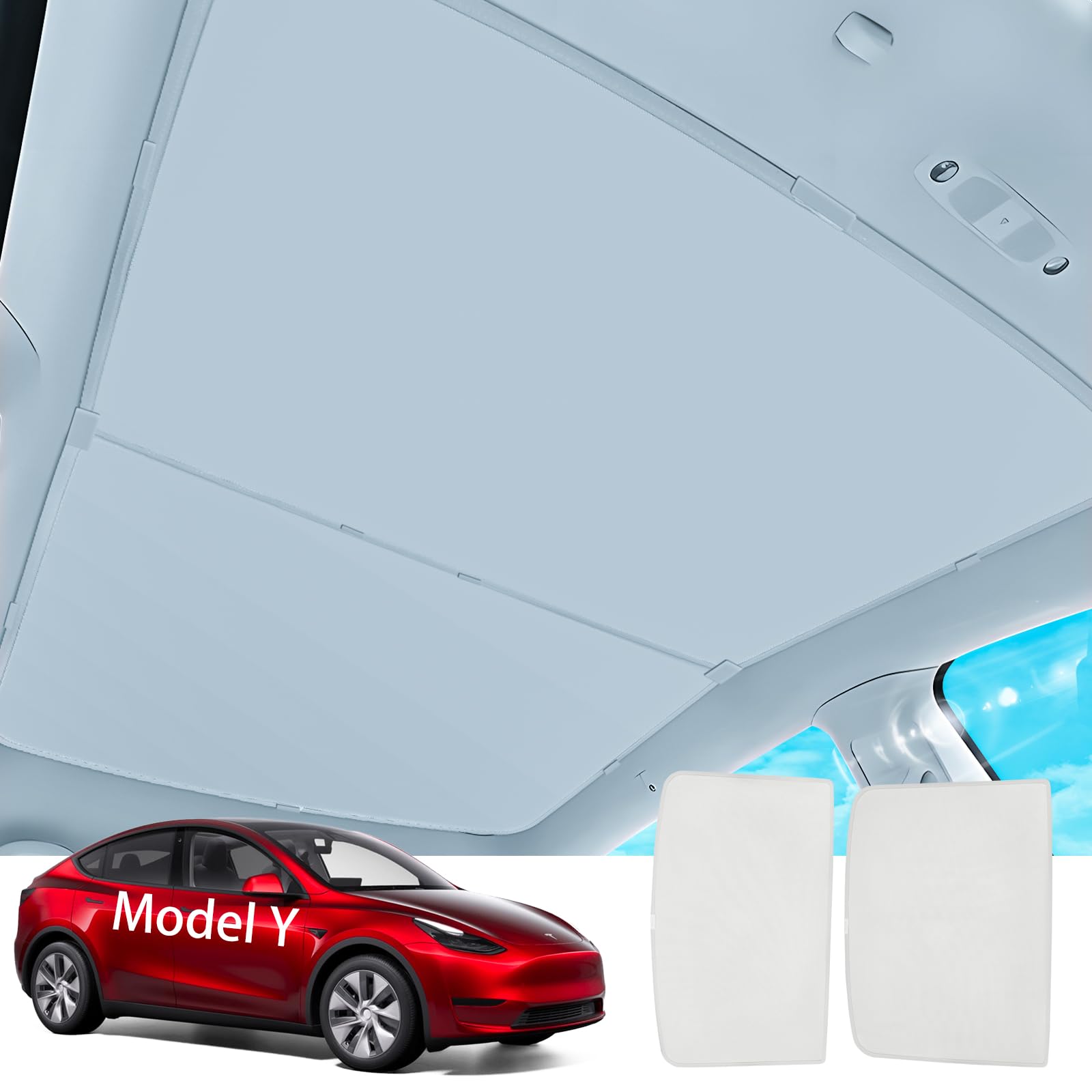 Pare-Soleil de Toit pour Tes-la Model Y 2021-2024, modèle amélioré avec Sac de Rangement, Blocage des UV, Facile à Installer