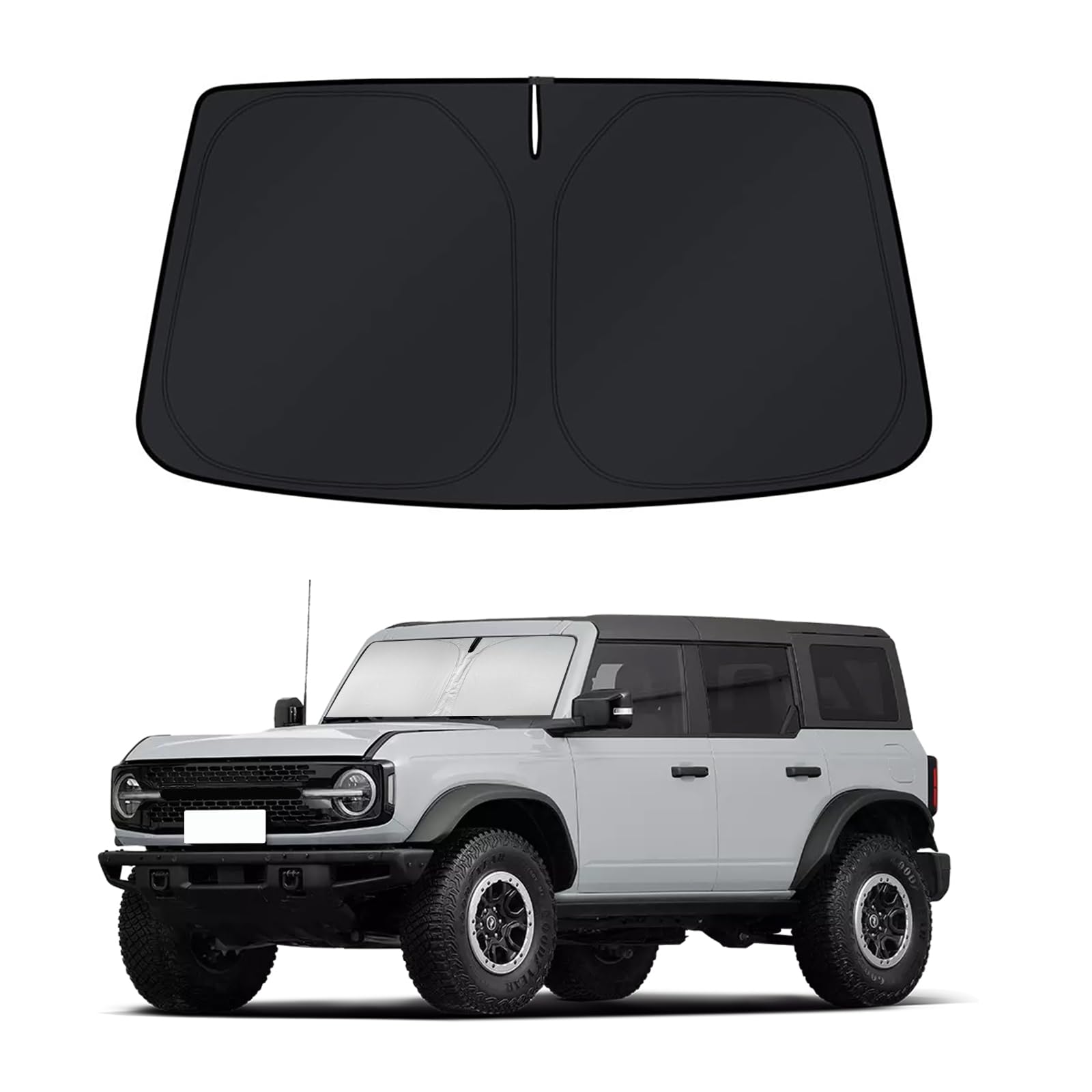 Car Sun Shade for 2021-2025 Ford Bronco Accessories Windshield Sunshade Cover Front Window Shade Custom Fit Bronco Sun Visor Protector Foldable Blocks UV Rays