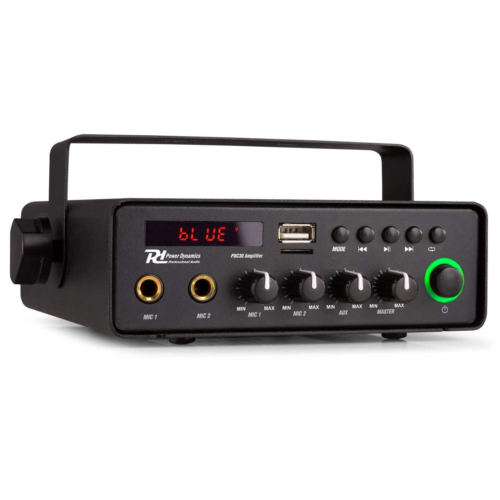 Power Dynamics PDC30 Auto PA-System Set 30W – Mobiler Verstärker mit 2 Outdoor Hornlautsprecher, IPX6, Bluetooth, MP3, USB, SD & Mikrofon – 12V / 230V Beschallungsanlage für Auto, Demo & Events