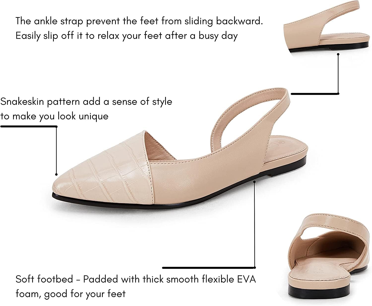 LAICIGO Women's Closed Pointed Toe Flats Slingback Low Heel Slip-on Cutout Animal Print Backless Mules Sandals - Image 3