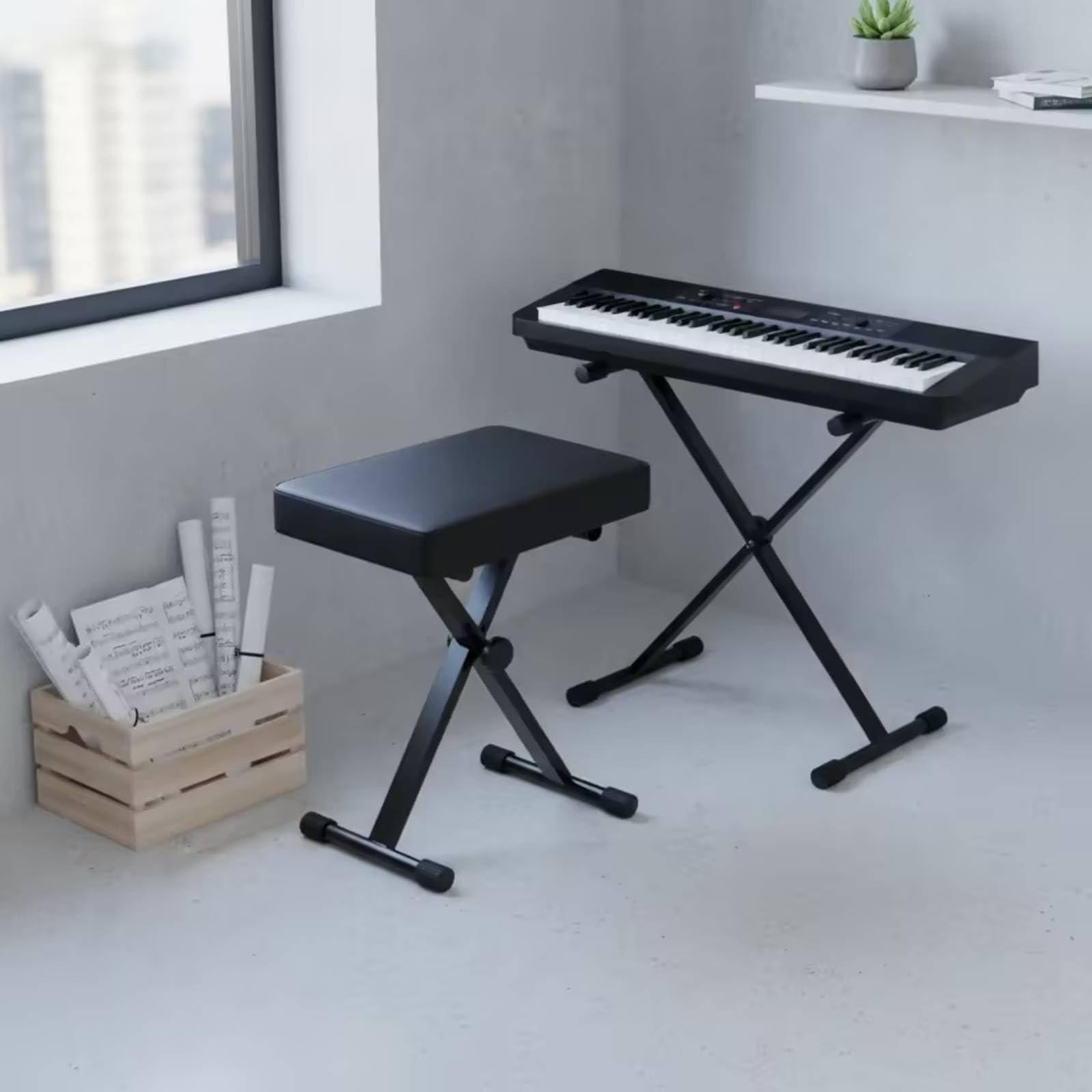 Keyboardbank mit klappbarem X-Rahmen höhenverstellbar Klavierbank mit klappbarem X-Rahmen klappbar Klavierbank gepolstertem Sitz für Musikzimmer
