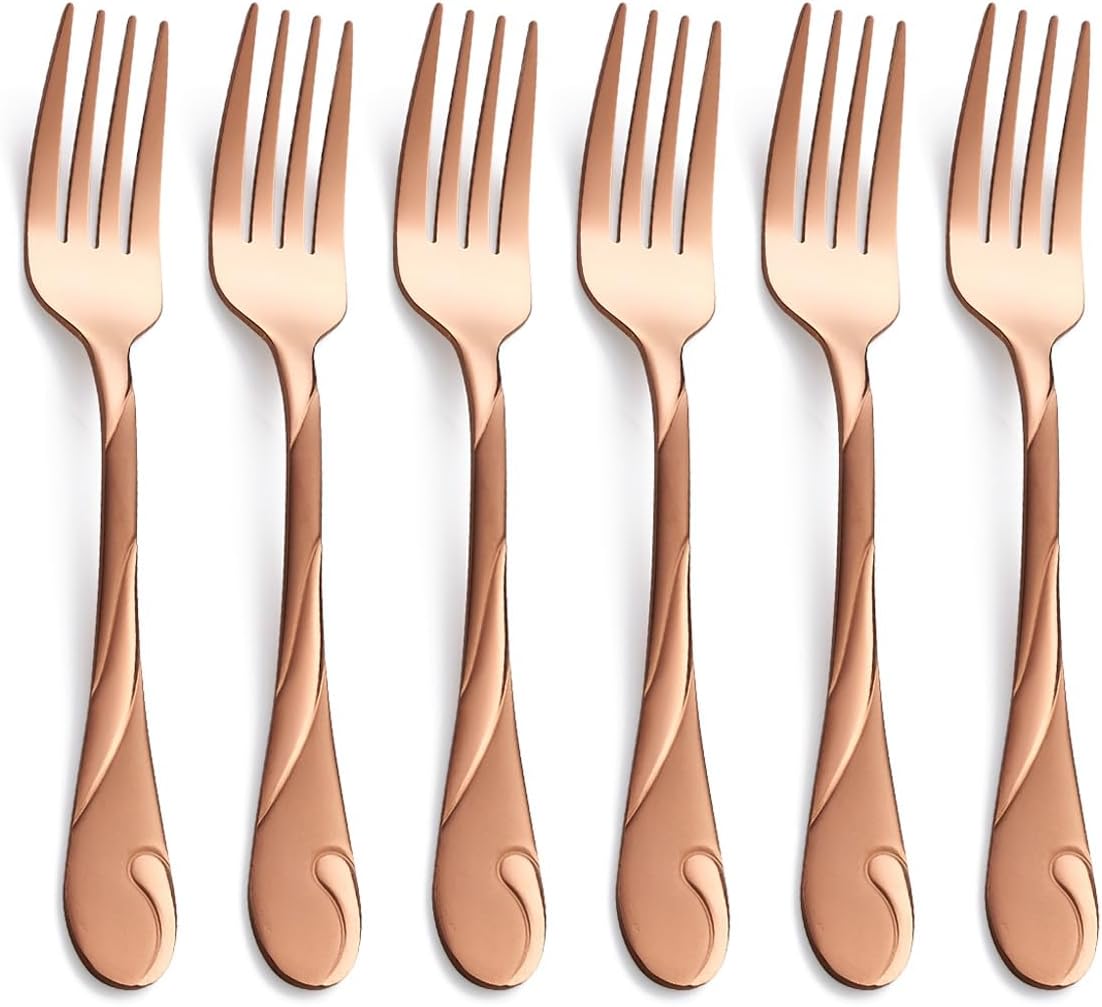 Seeshine Rose Gold Salad Fork 6 Pieces, 6.9inch Stainless