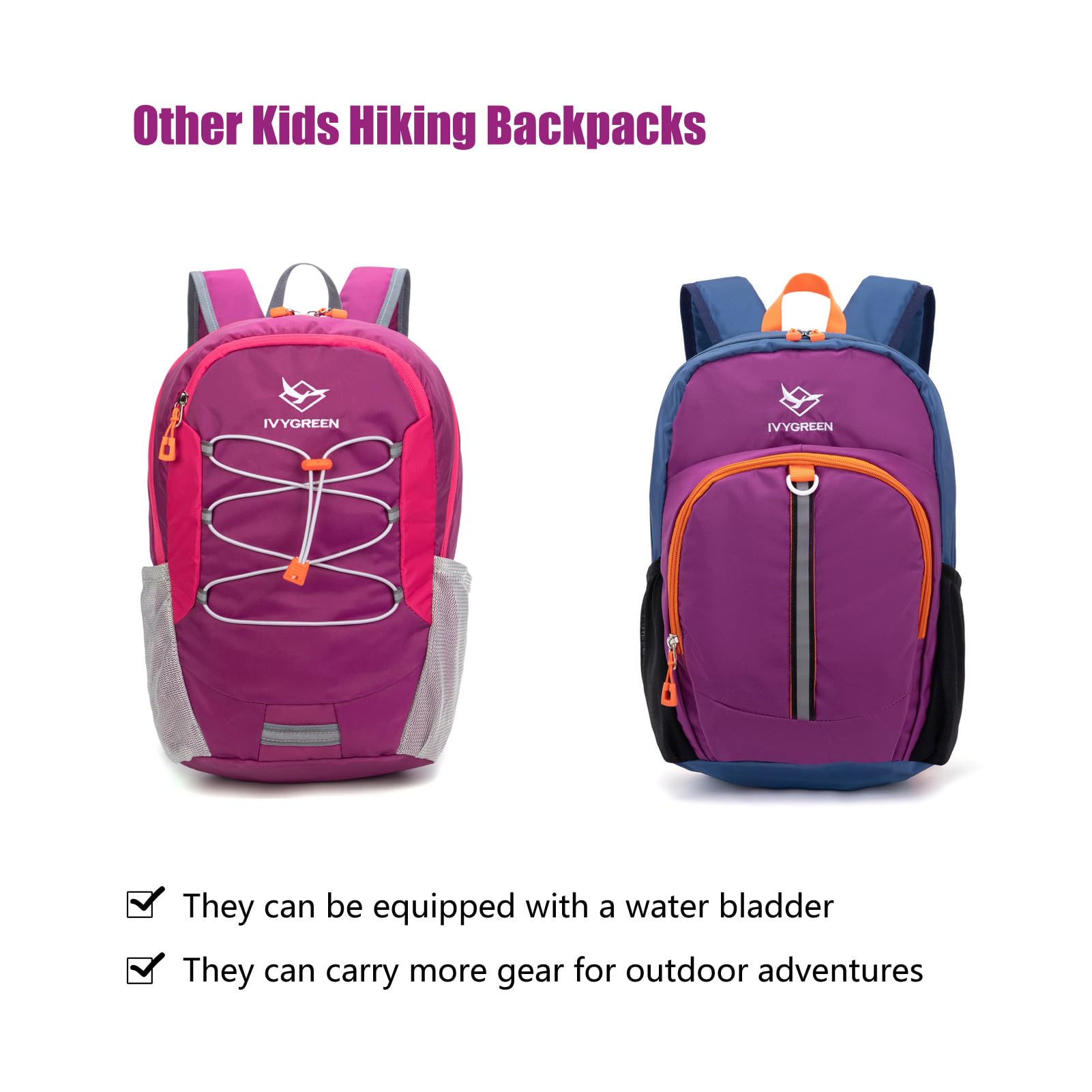 Ivygreen Kids Hydration Backpack, Hiking Backpack for Boys or Girls with 1.5L Water Bladder