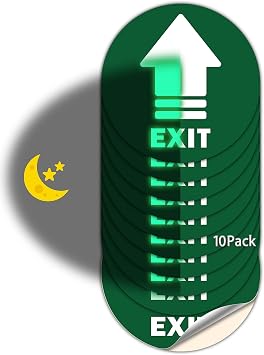 Arrow Sticker Glow in The Dark Exit Decals 10 Pack 7" Arrow Photoluminescent Sign, Super Hard Strong Vinyl, Glows for Up to 8 Hours