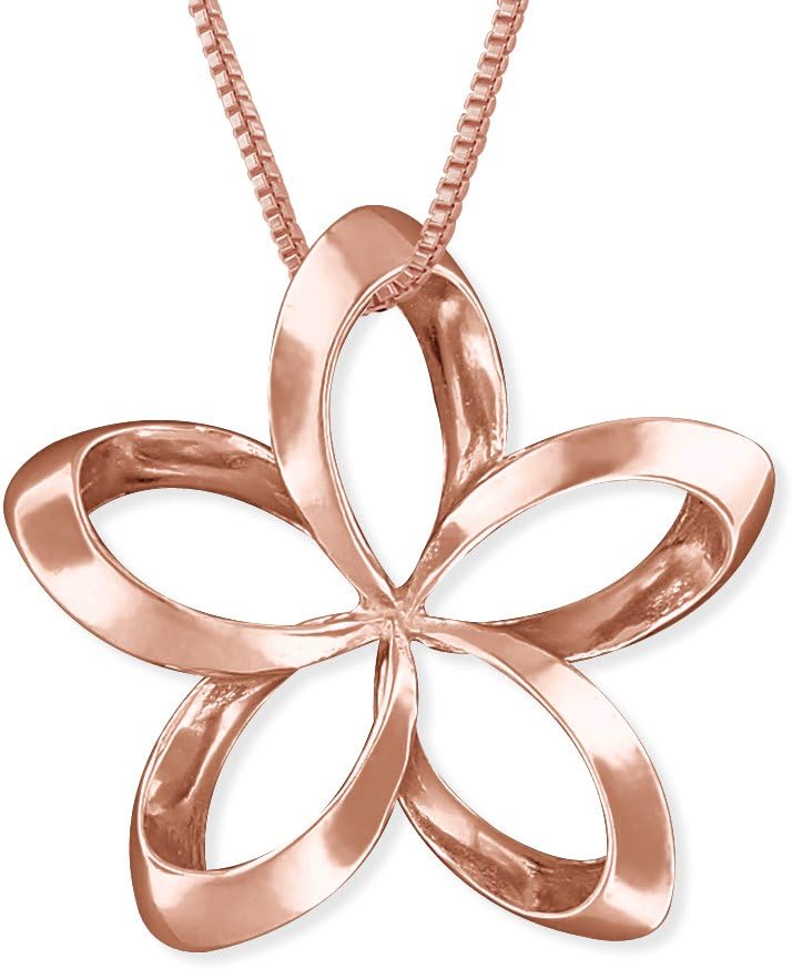 Sterling Silver 24mm Open Plumeria Pendant Necklace, 16+2" Extender