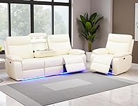 Vista 31 de Juego de sofá reclinable eléctrico de cuero con LED, juegos de muebles de sala de estar, 2 piezas sofás reclinables, juego de sofá reclinable