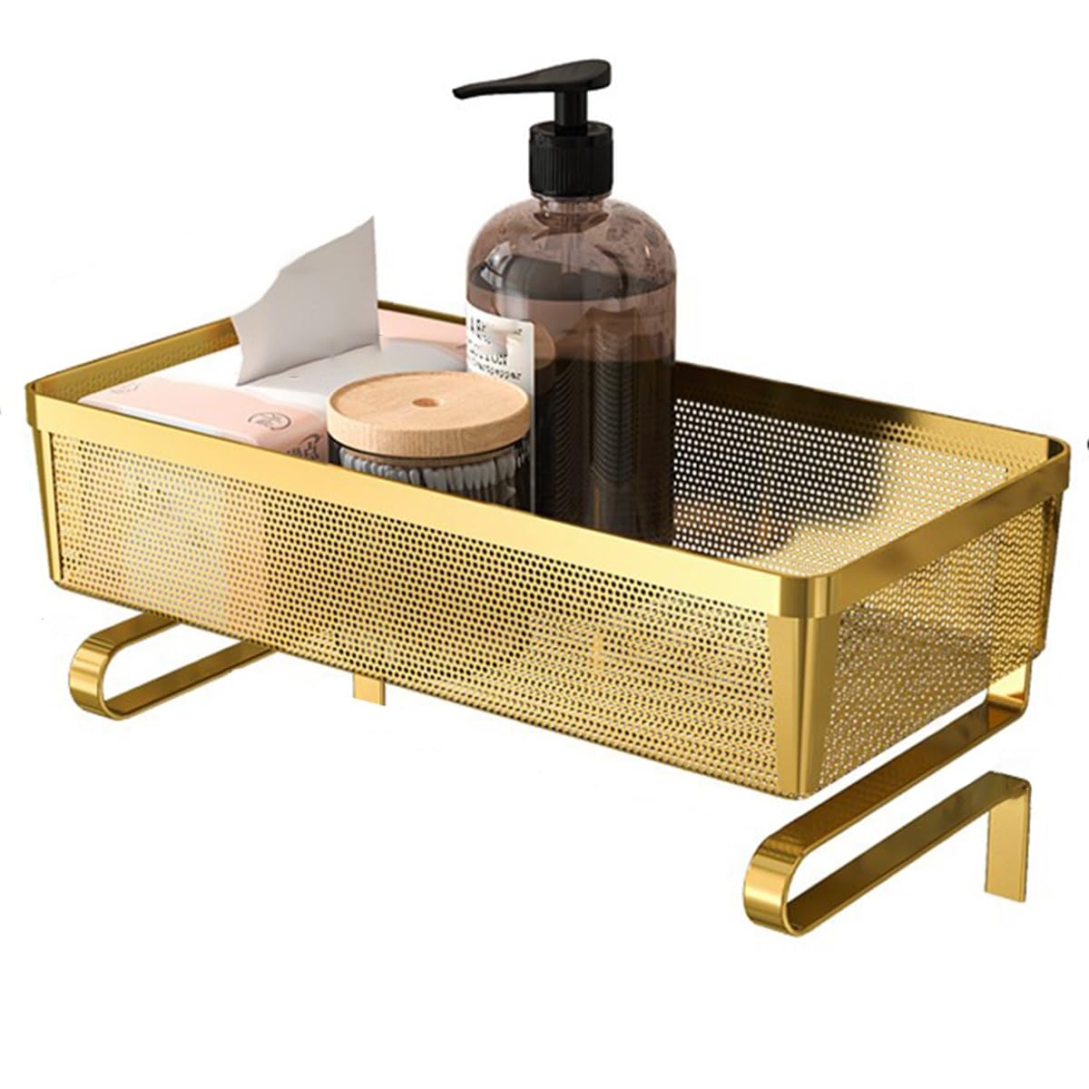 Organiseur de salle de bain blanc et or meuble WC dessus machine