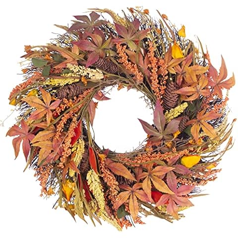 SZAT PRO Fall Wreath 24 Inches Autumn Harvest Grain Straw Farmhouse Wreaths for Front Door Wall Round Gold Cover