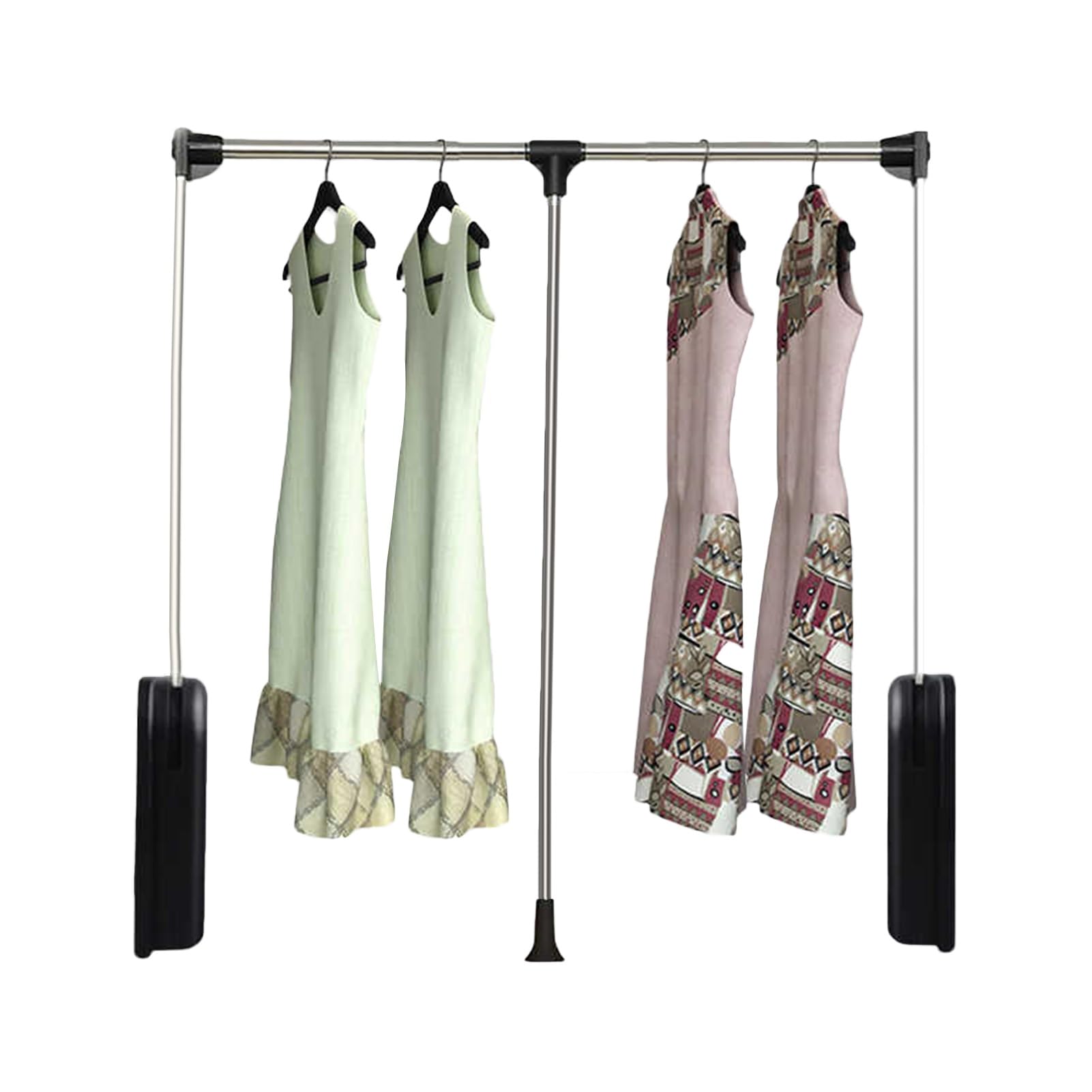 GTHTUHFD Adjustable Pull Down Closet Rod Cushioned Clothes Hanger For High Cabinets Heavy Duty Steel Wardrobe Rod 30Kg Load Capacity Perfect For Home & Shop Nization Width 510-660mm