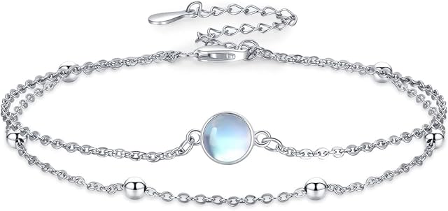 Moonstone/Turquoise Bracelets 925 Sterling Silver Rainbow Round Moonstone Bracelet Moonstone Jewellery Gifts for Women Girls Kids