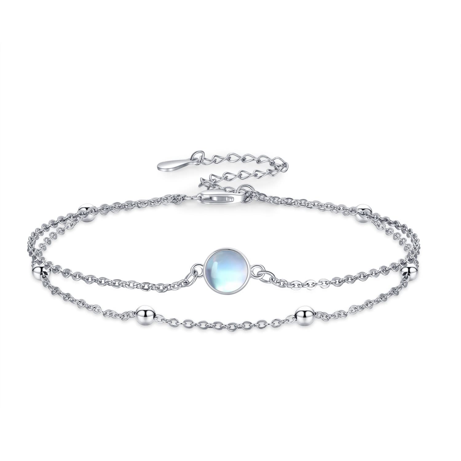 Bracelet en argent sterling 925 et véritable pierre de lune ronde - 8