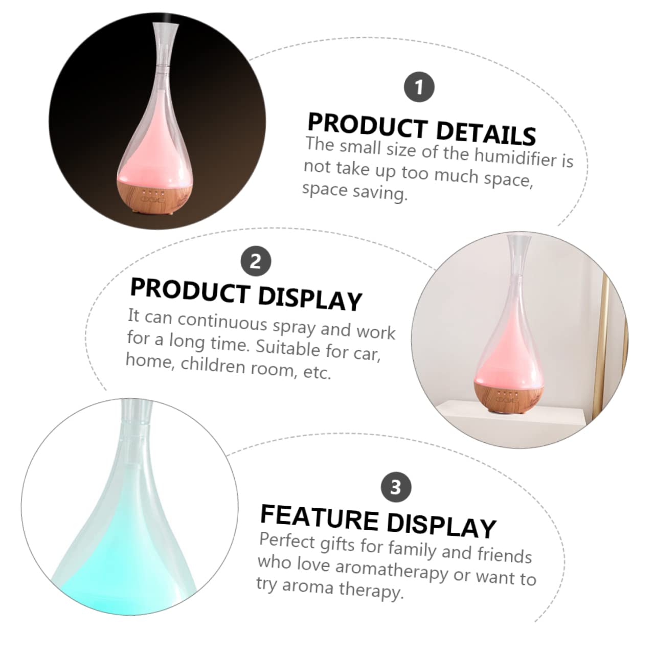 Amosfun 1pezzi Diffusore di Oli Essenziali Design Umidificatore da Casa per Aromaterapia e Profumo Decorazione Portatile Effetto Legno