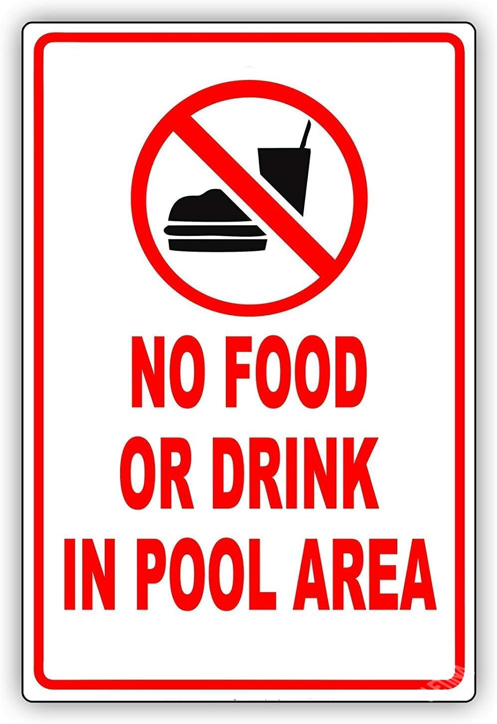 Warning Sign Pool Rules Safety No Food Or Drinks in Area Swimming Beach 8"X12" Metal Aluminum