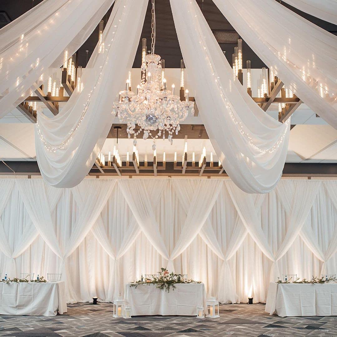 White Wedding Ceiling Drapes Fabric 6 Panels 5ftx10ft Chiffon Backdrop
