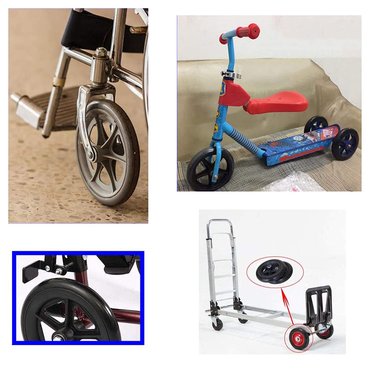 2 Ruedas para Sillas De Ruedas, Reemplazo De Ruedas De Silla De Ruedas Pequeño De 200 mm/8 Pulgadas,Ruedas Delanteras Universales,Piezas de Repuesto para sillas de Ruedas, Scooters,Negro