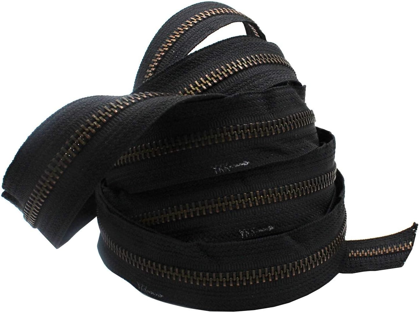 #5 YKK Continuous Antique Brass Black Zipper Chain - 10pcs #5 Non-Locking Long Pull Sliders Per 5 Yards - Color Black - Choose Your Length - Made in The United States (5 Yards & 10 Sliders)