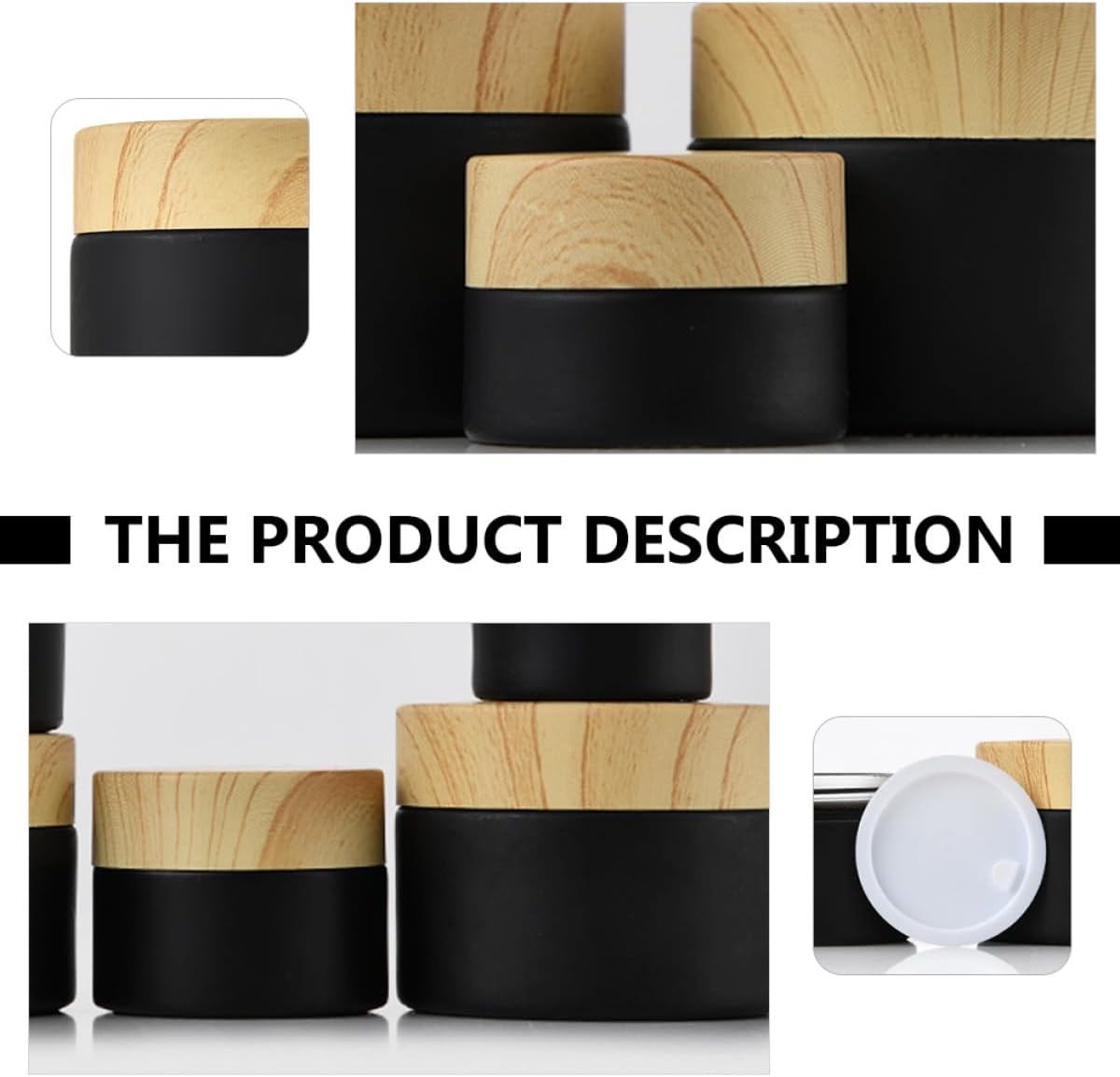 Beavorty 4 Pcs 30g Black Frosted Glass Cream Jars Refillable Small Travel Cosmetic Containers for Facial Skincare Lotion