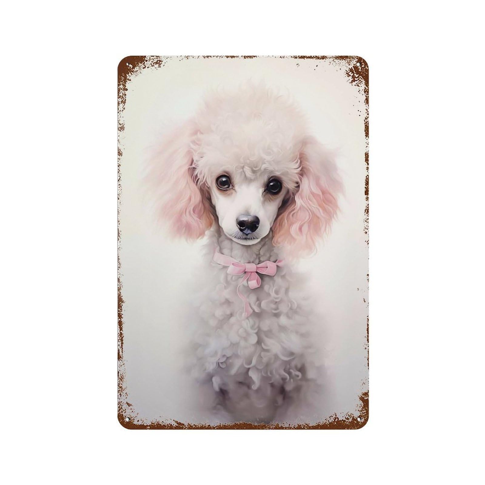 Decorative Tin Sign White Poodle Pink Mood 11.8"x7.9", Vintage Wall Decor for Pub, Kitchen And Man Cave Decor