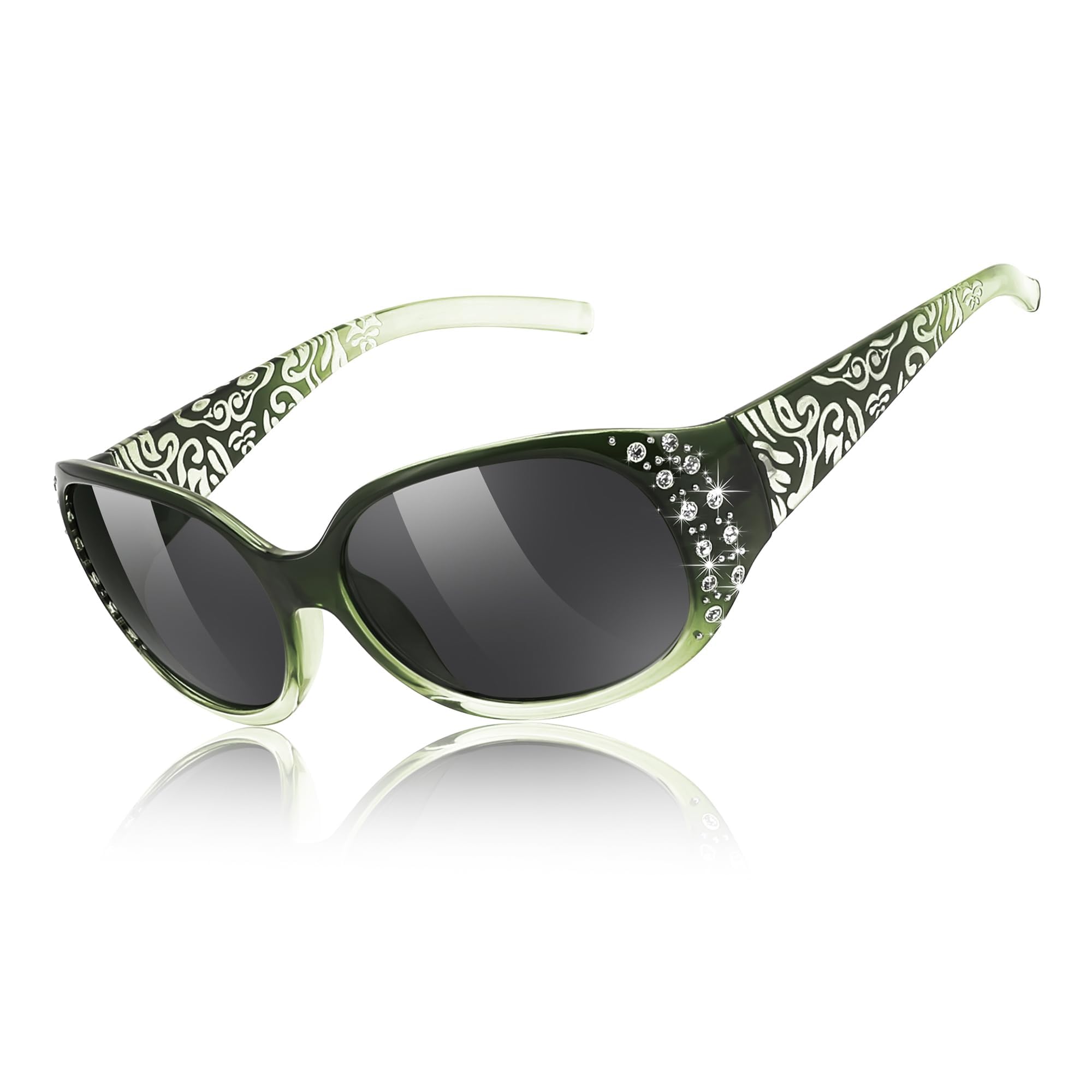 FEISEDY Womens Polarized Sunglasses Wrap Around Rhinestone Design Fashion Sunnies UV400 Protection B1091