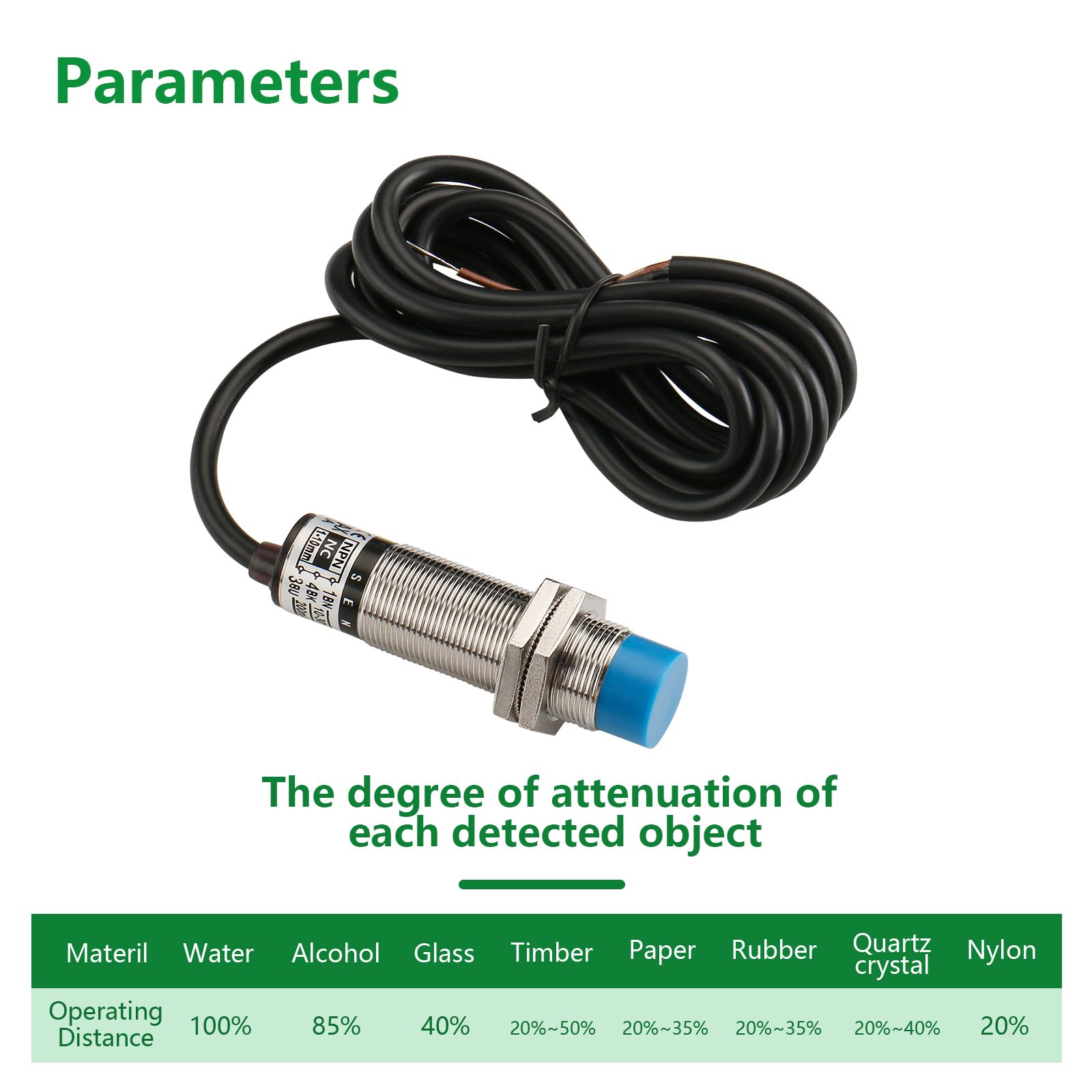 Wengart Commutateur De Capteur De Proximité Capacitif LJC18A3-B-Z, NPN Normally Closed, M18, DC10-30V,300mA, Distance De Détection De 10mm, 3 fils