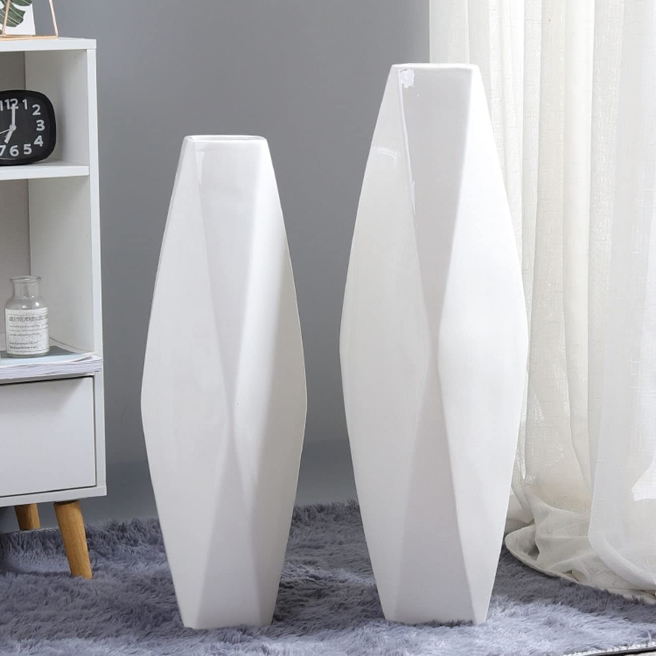 Jarrón Alto En Forma De Diamante, Jarrón De Cerámica Blanca, Jarrón Para El Suelo De La Sala De Estar, Se Puede Utilizar Para Plantas Hidropónicas O Flores Artificiales ( Color : Blanco , S : 50cm )