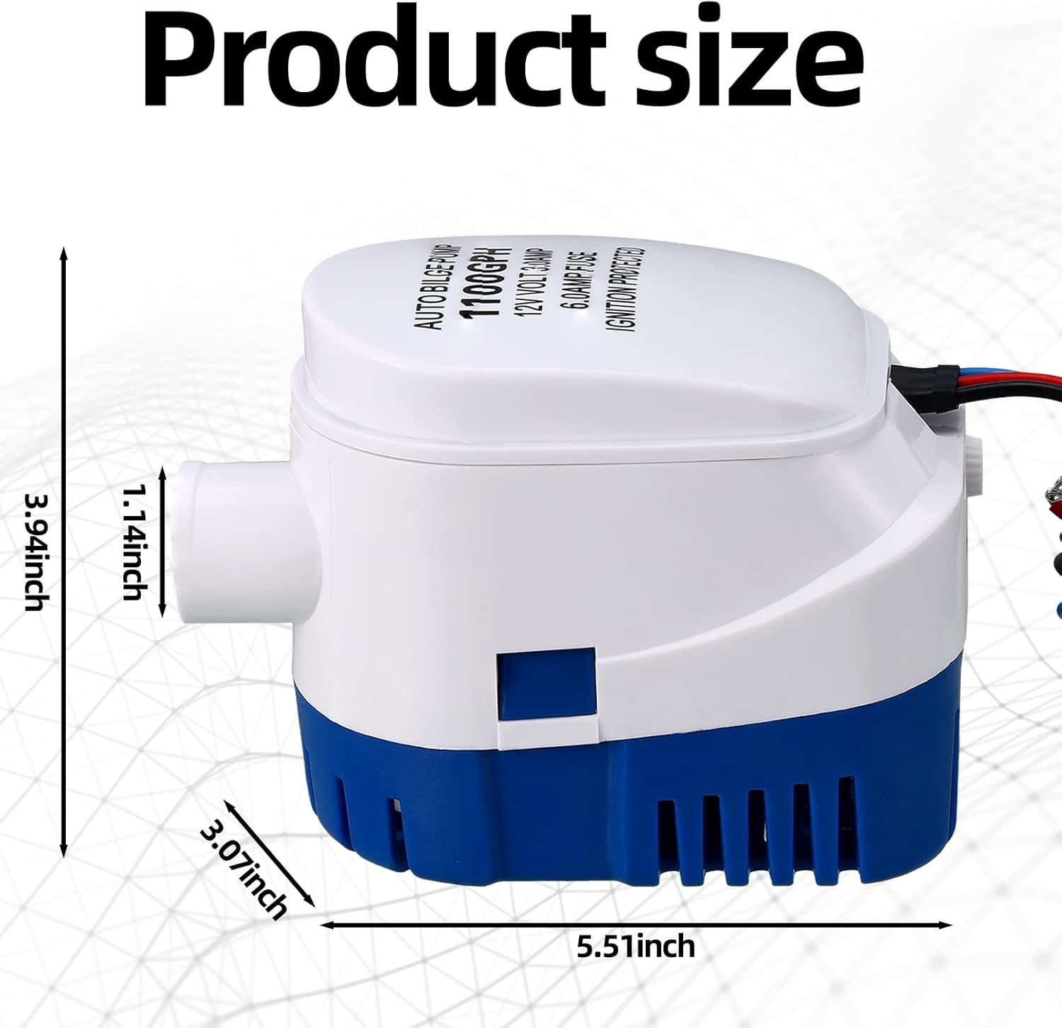 Lounsweer 5 Pcs Bilge Pump Plumbing Kit Including Electric 12v Boat Bilge Water Pump PVC Hose 2 Clamps Thru Hull Fitting, 1-1/8-inch