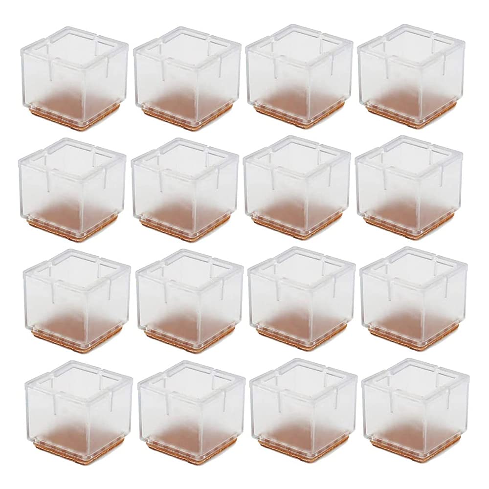 Ancllo Transparent 12Pcs Square Chair Leg Wood Floor Protectors Silicone Furniture Chair Legs Caps Covers With Felt Pads-Large