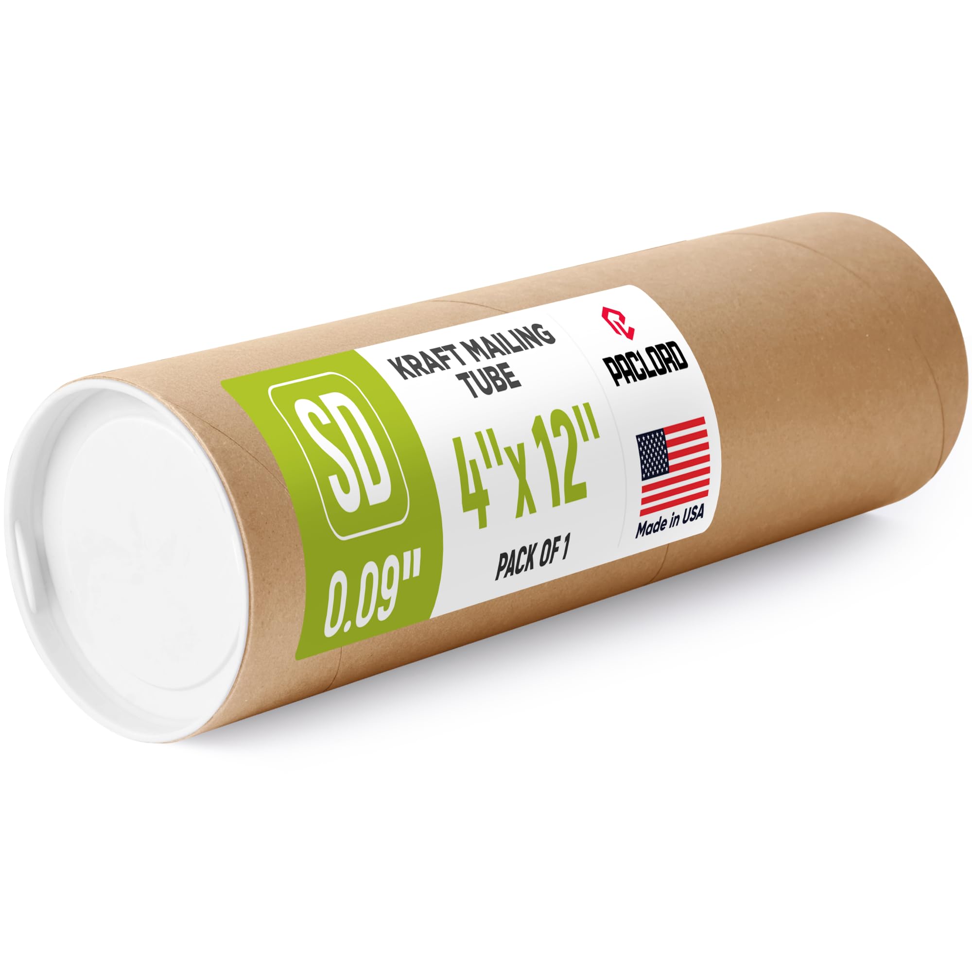 4" x 12" Reinforced Kraft Paper Mailing Tube, Pack of 1 Tube with 2 Caps – Secure USPS Approved Poster Tube – Made in USA Cardboard Tube for Shipping
