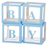 Baby Boxes with Letters for Baby Shower Decorations - 4 Transparent Balloon Boxes for Gender Reveal (Blue)