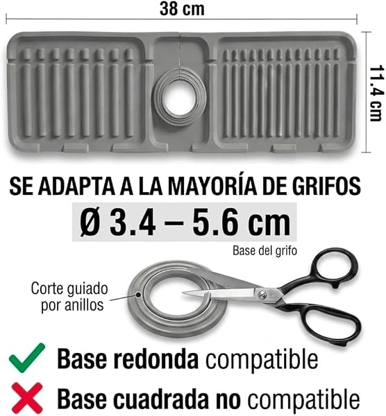 Genérico Protector Salpicaduras Fregadero Pack de 2, Protector Grifo Fregadero de Silicona, Libre de BPA, con Drenaje Rápido, Alfombrilla Antigoteo para Cocina y Baño, 38 x 12 cm, Gris - 3