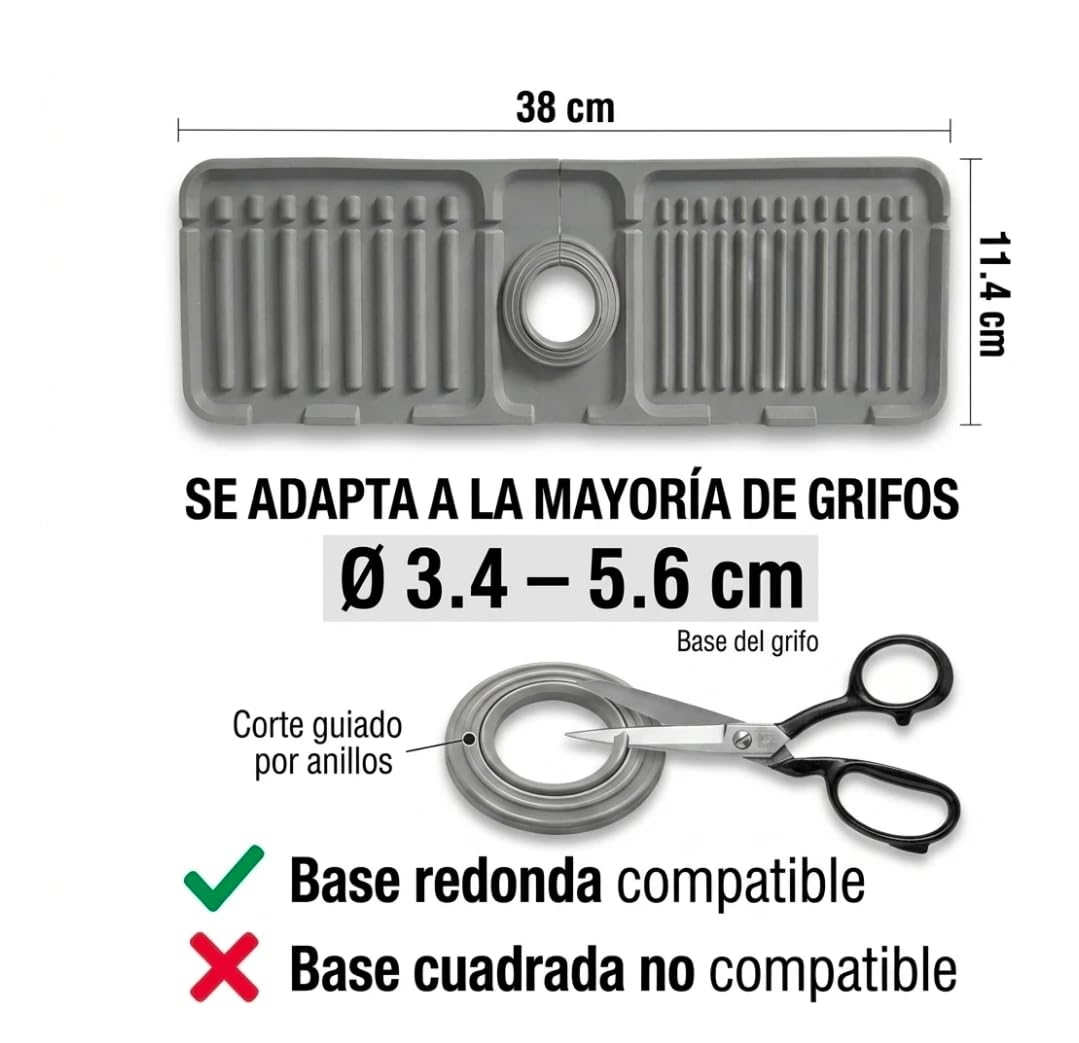 Genérico Protector Salpicaduras Fregadero Pack de 2, Protector Grifo Fregadero de Silicona, Libre de BPA, con Drenaje Rápido, Alfombrilla Antigoteo para Cocina y Baño, 38 x 12 cm, Gris — view 3