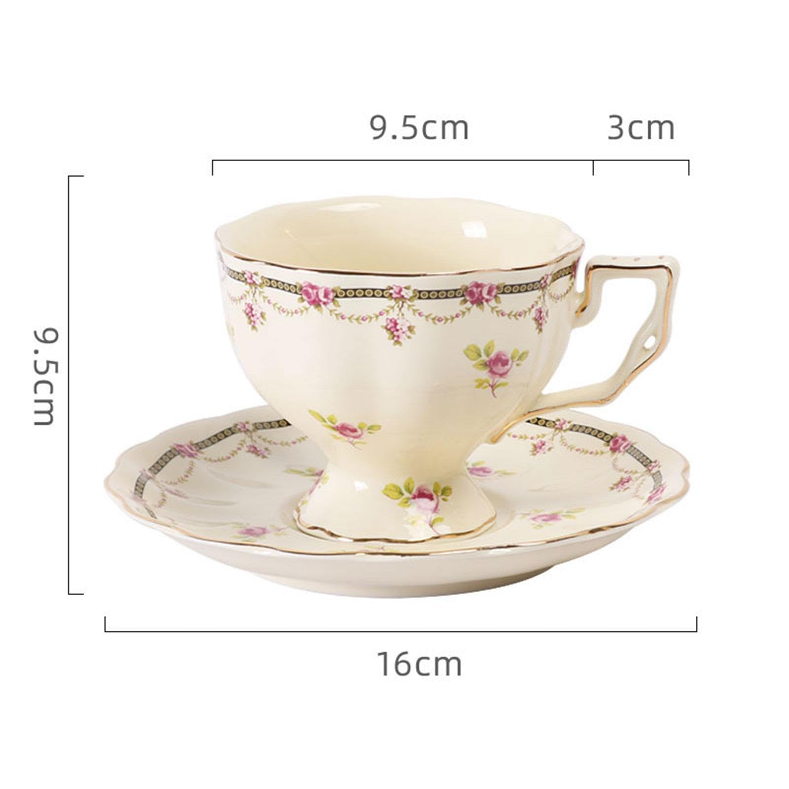 Set di Tazze E Piattini da caffè in Ceramica, Stoviglie Portatili Creative con Motivo Floreale