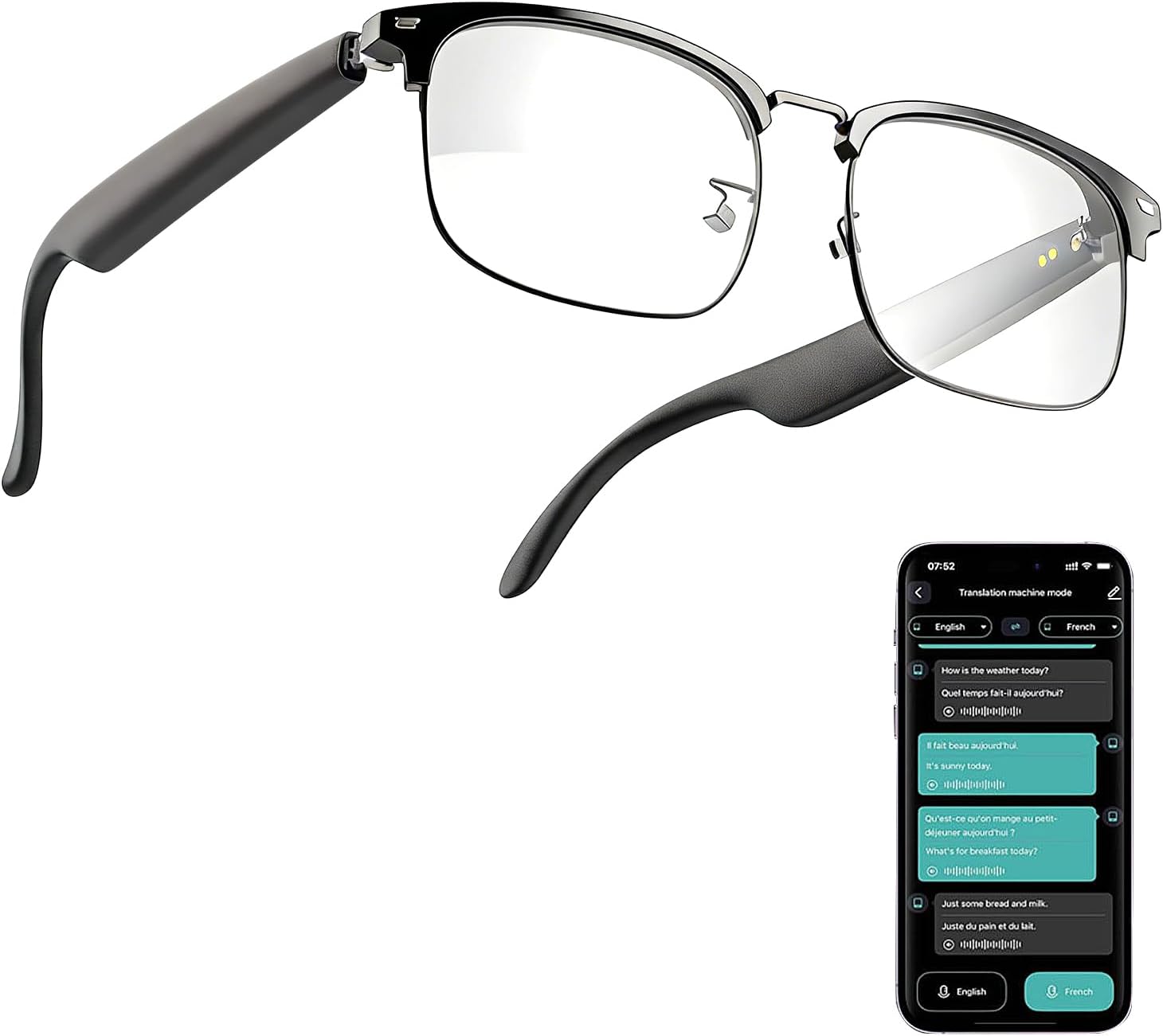 Upgraded Smart Glasses for Men & Women - Bluetooth 5.3 Call/Music/Voice Assistant, 5-6H Battery, 30.8g Lightweight PC+ABS, Magnetic Charging for Cycling/Office/Students