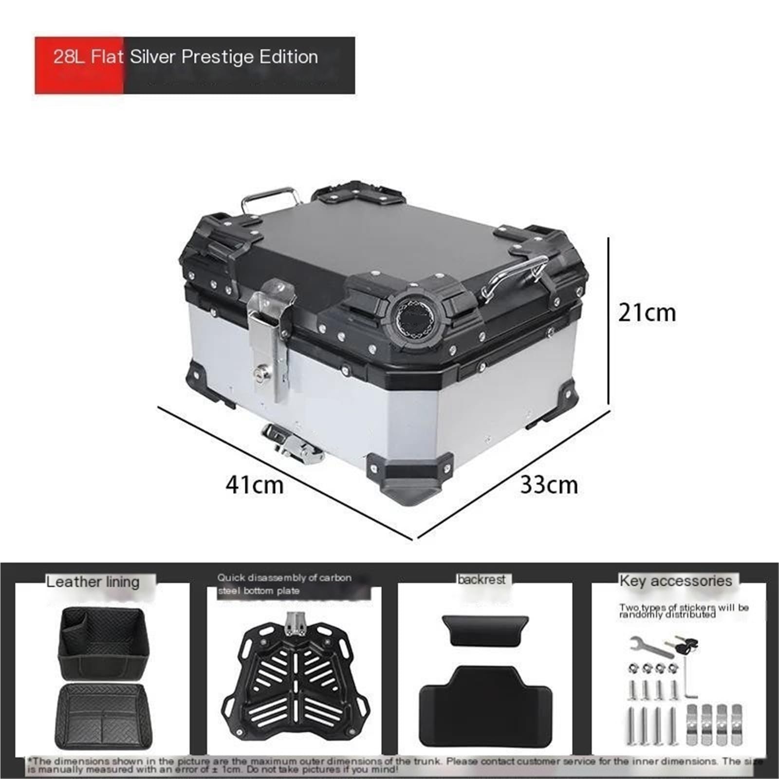 28L motocyklowy tylny kufer aluminiowy ze stopu aluminium, bagażnik, narzędzie, kufer, bagażnik z podstawą uchwytu(Silver)