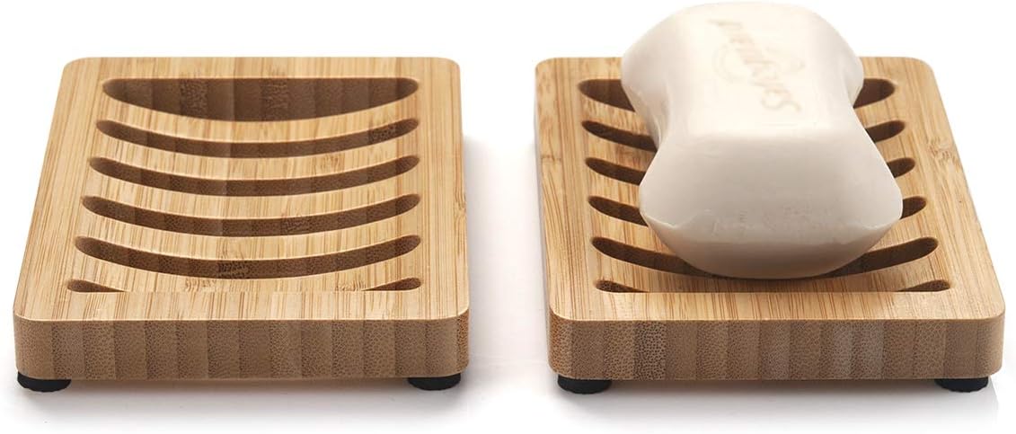 AmazerBath Soap Dish, Bamboo Soap Dish, 2 Pack Soap Holder Soap Dish for Shower, Bar Soap Holder Soap Savers for Bathroom, Kitchen Soap Tray Self Draining (Wooden Color) : Home & Kitchen